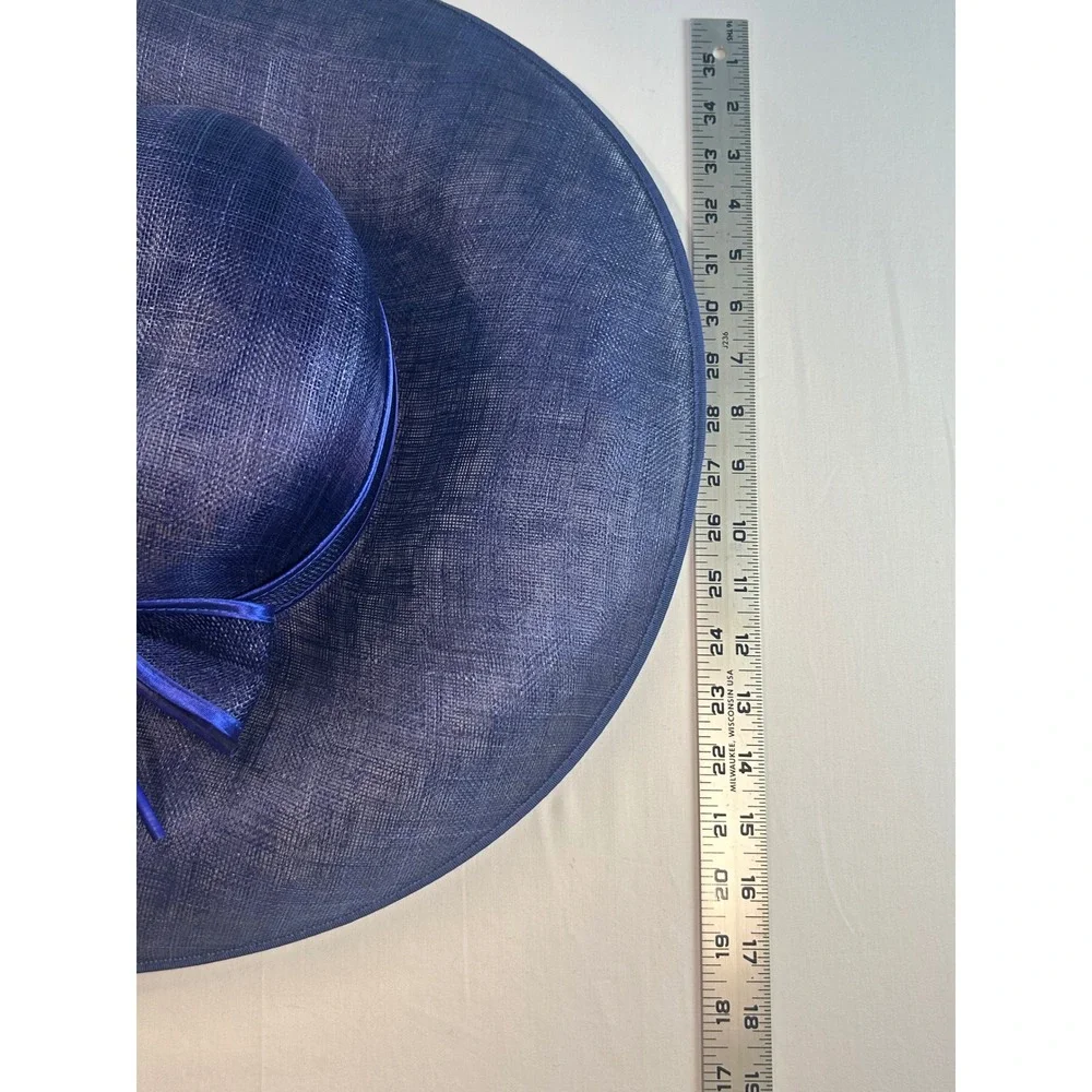 Giovannio by Emma B Hat Womens M Navy Blue Wide Brim Bow Fascinator
